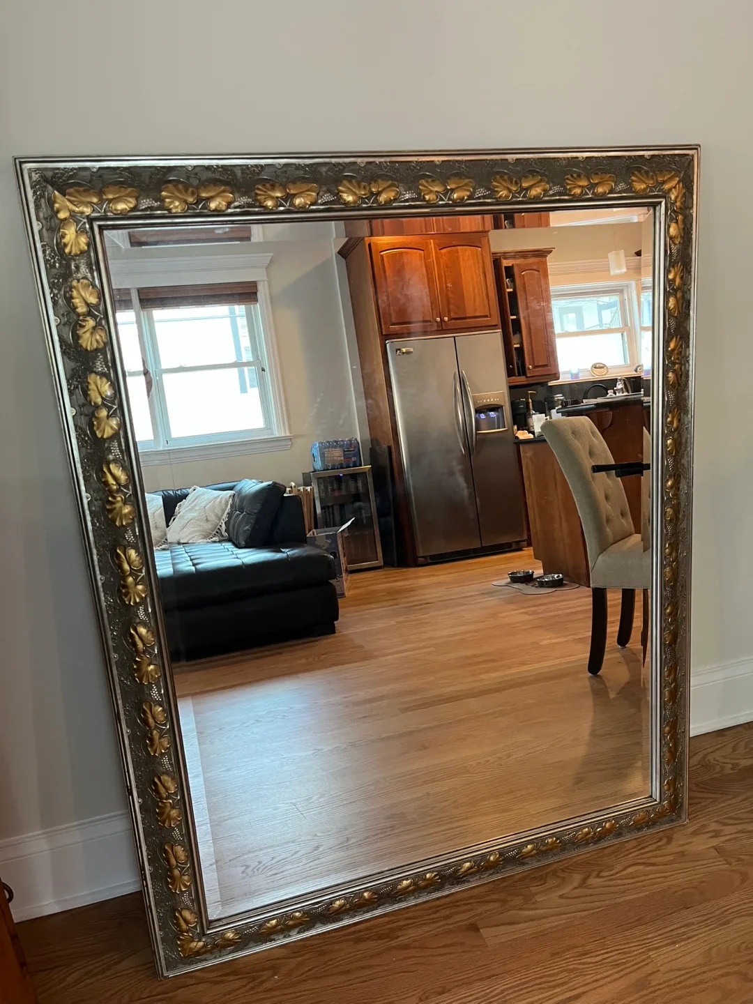 Pewter Mirror With Gold Leaf Accents thumbnail