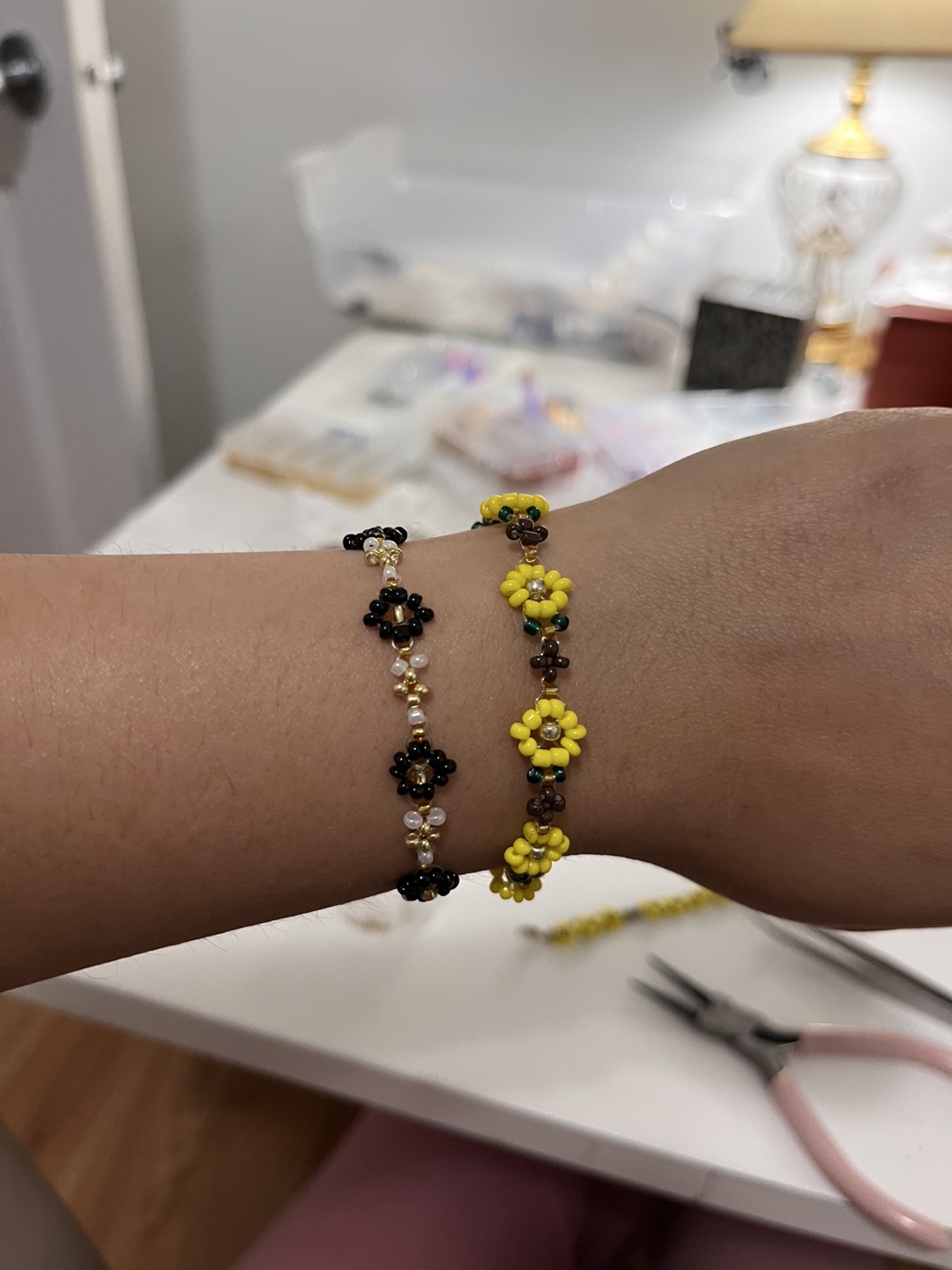 Handmade Beaded Flower Bracelets - Set of 2