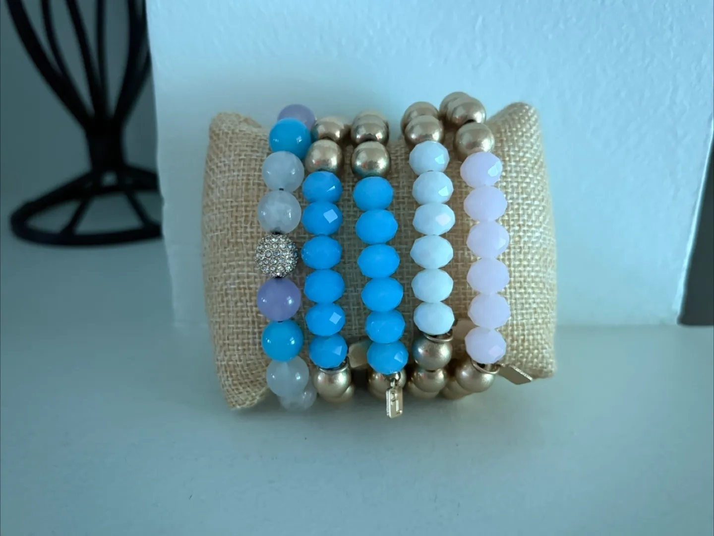 🇨🇦 Beaded Bracelet Set - Blue, White, Gold thumbnail
