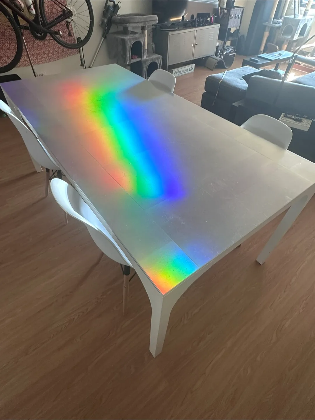 CB2 Dining Table with 4 White Chairs thumbnail