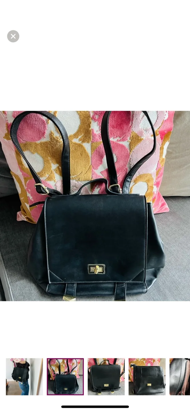 🇨🇦Black Leather Backpack Purse thumbnail