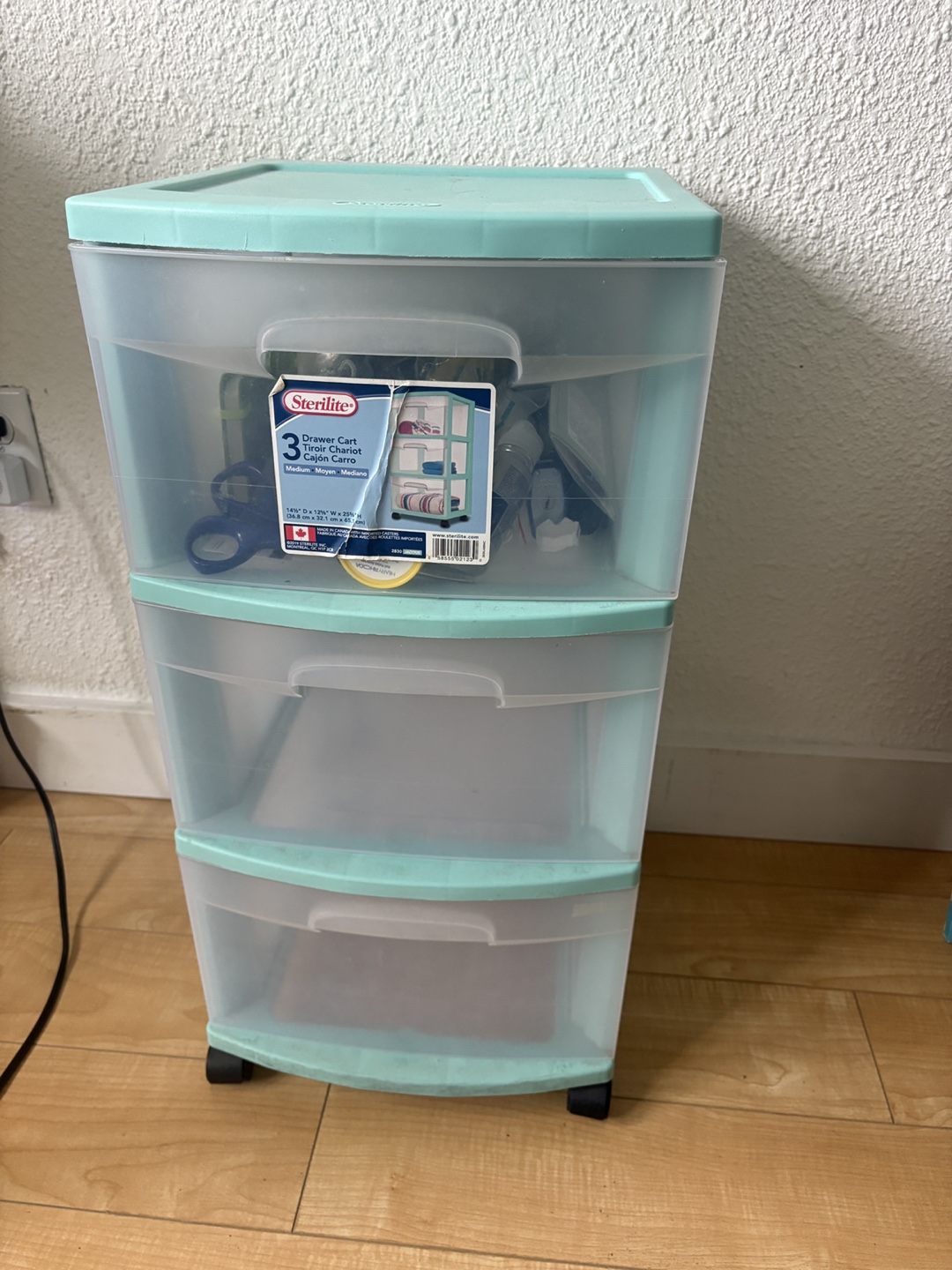 Sterilite 3 Drawer Cart - Light green with wheels