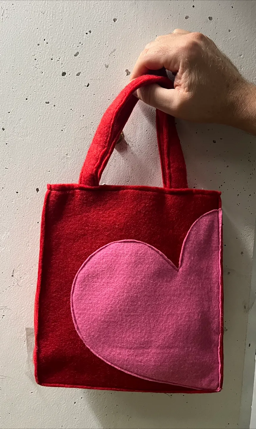 Red Felt Tote Bag with Pink Heart thumbnail