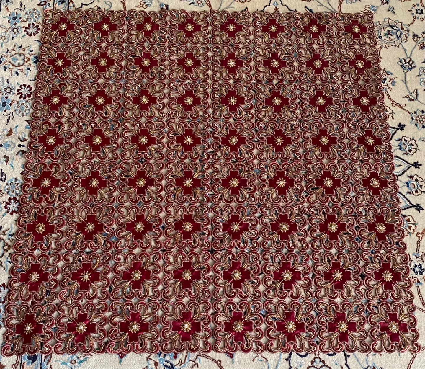 Floral Embroidered Tablecloth - Red & Gold thumbnail