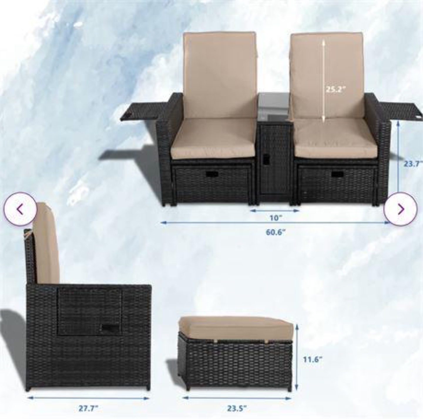 Outdoor Wicker Patio Furniture Set, 5 Piece