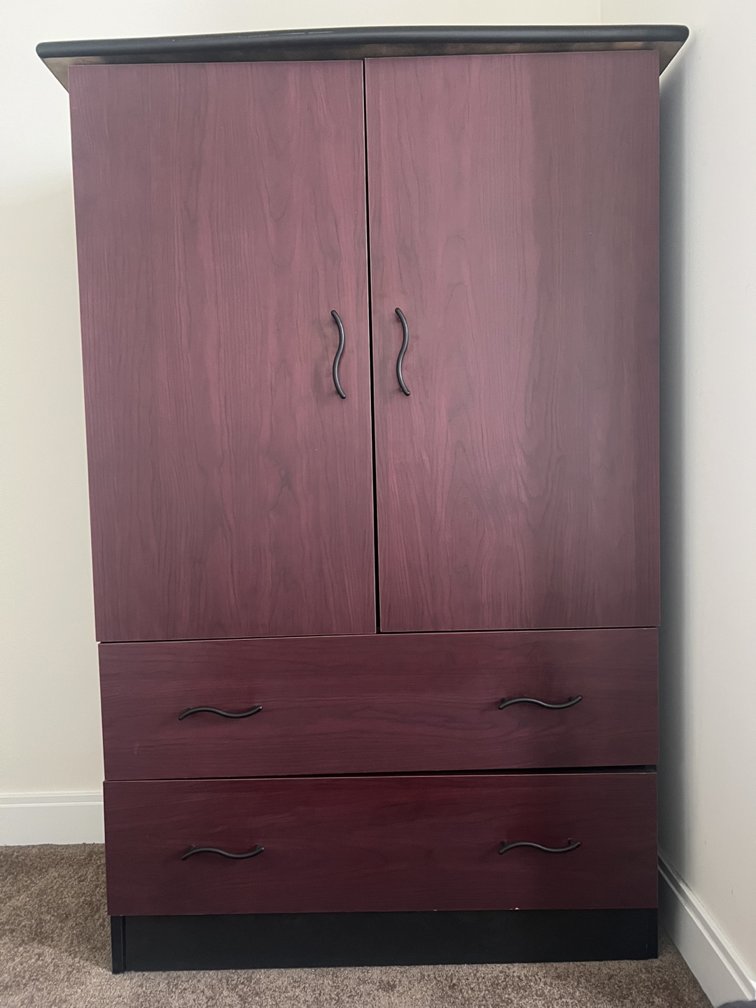 Dark Wood Armoire with Drawers and Shelves