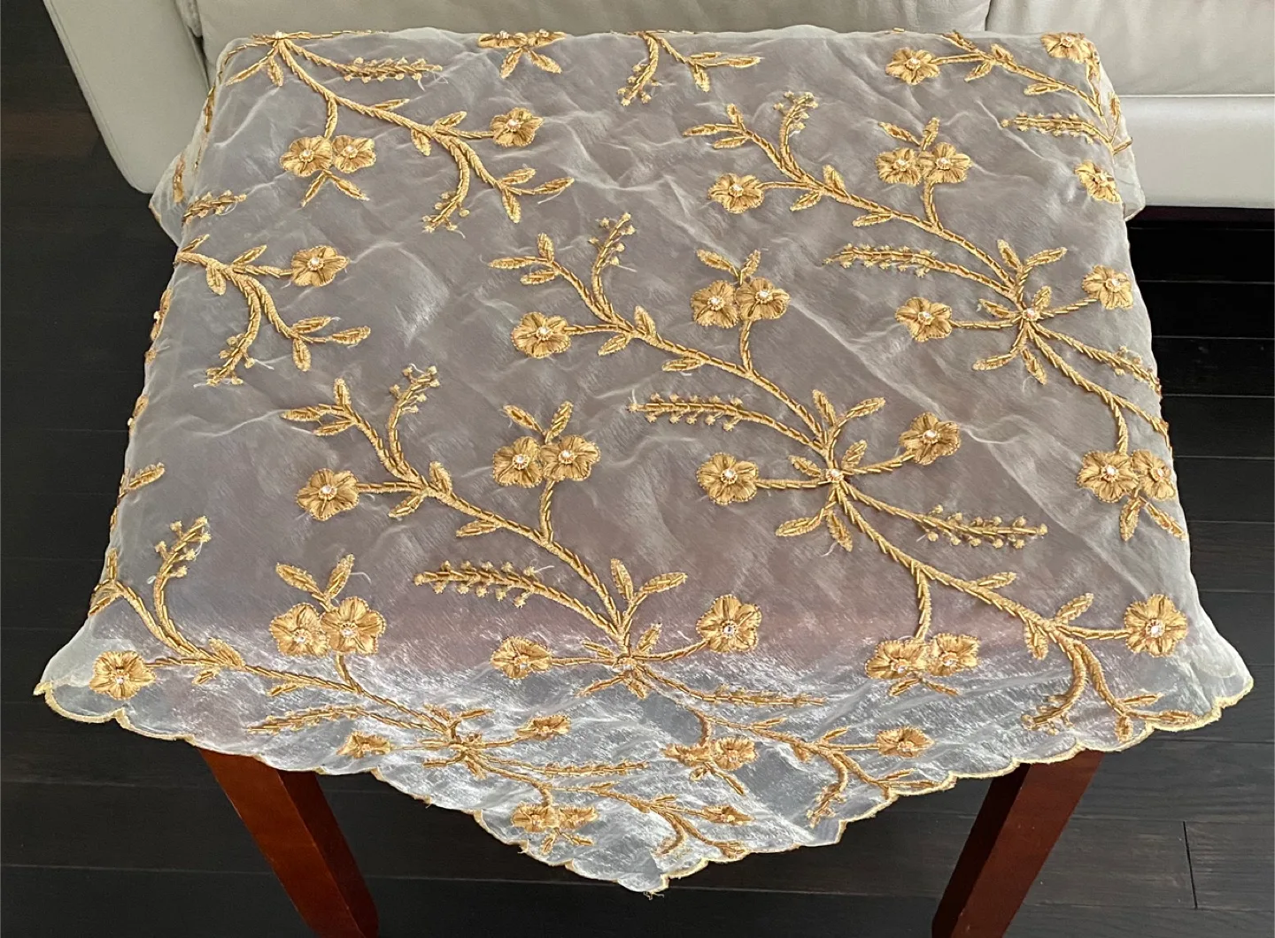 Embroidered Tablecloth - Gold Floral Design thumbnail