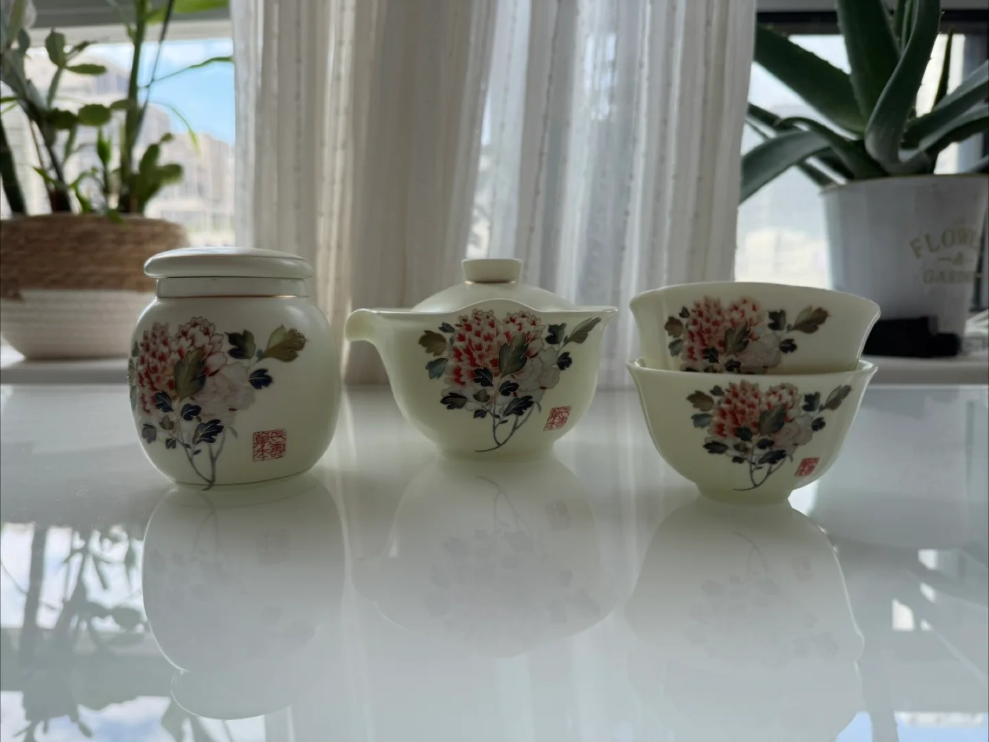 Floral Tea Set - Teapot, Jar, & Cups thumbnail