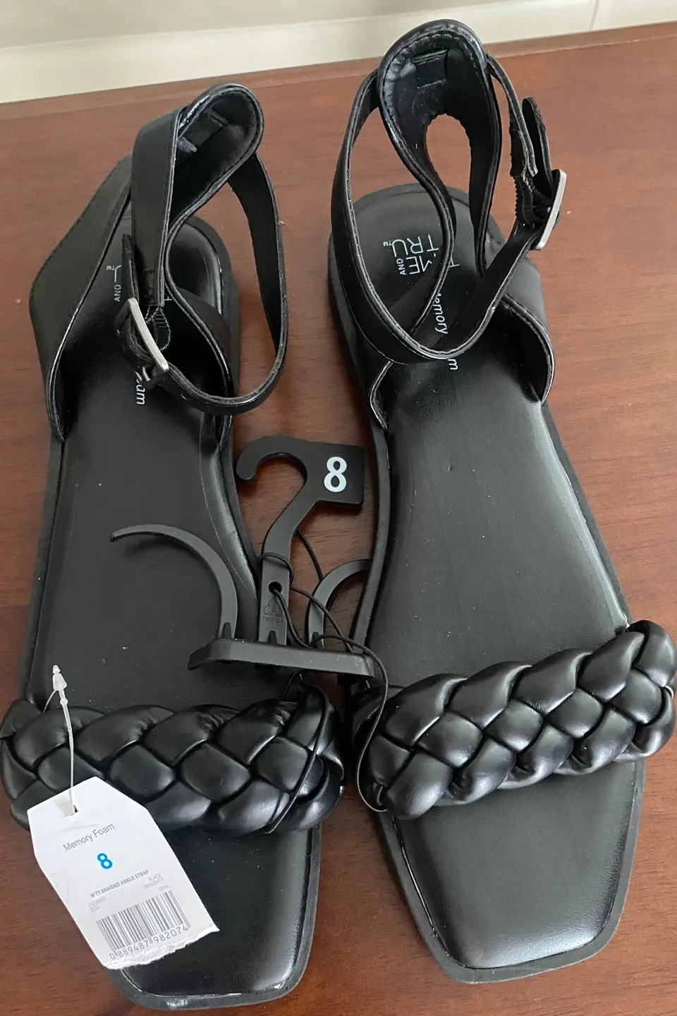 Time and Tru Black Braided Sandals - Size 8 thumbnail
