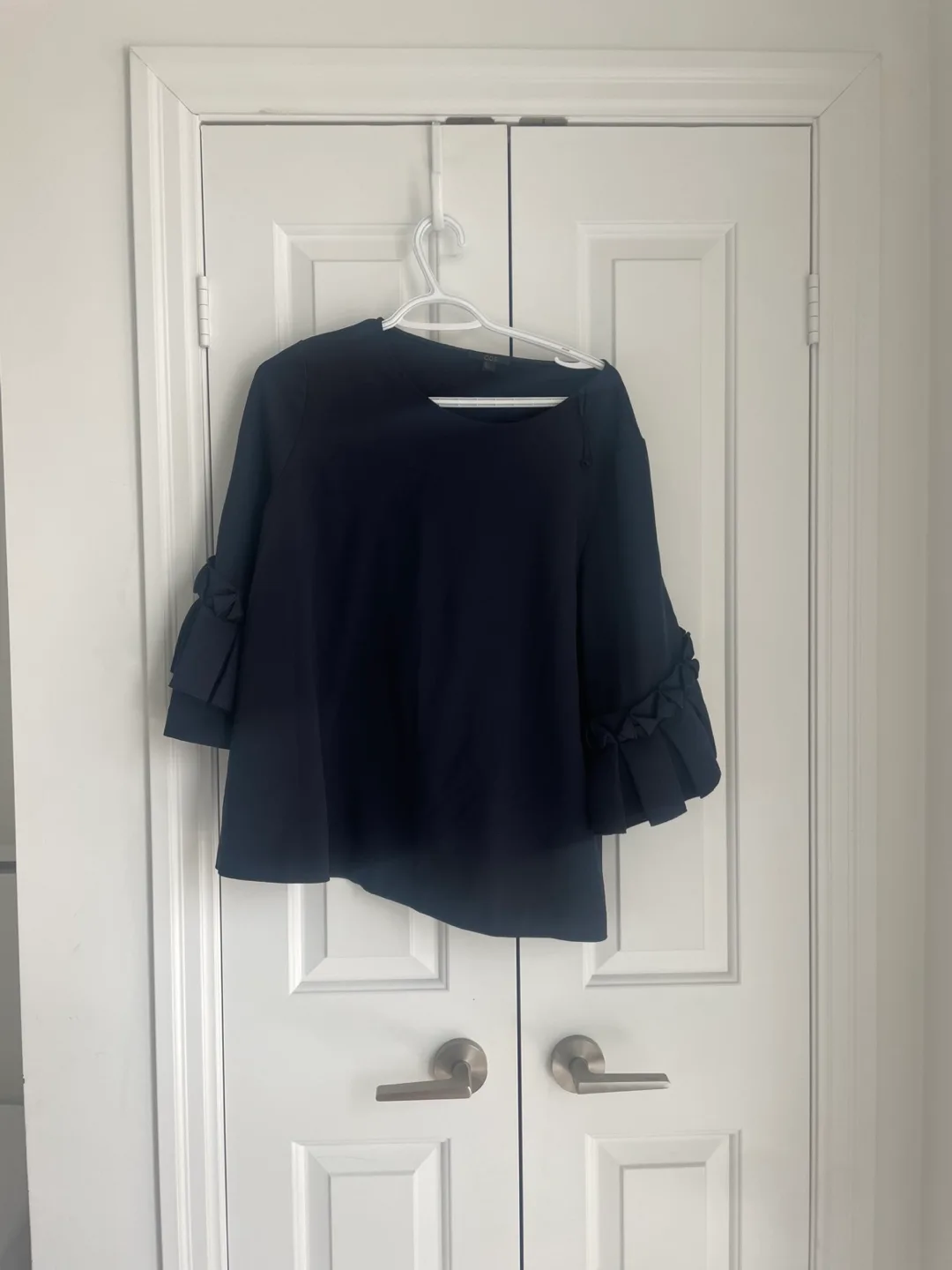 COS Navy Blue Ruffle Sleeve Top - Size L thumbnail