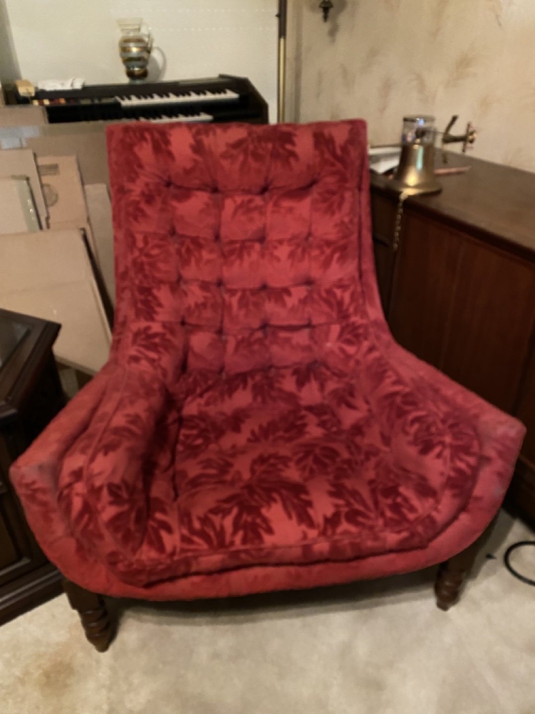 Red Floral Patterned Armchair