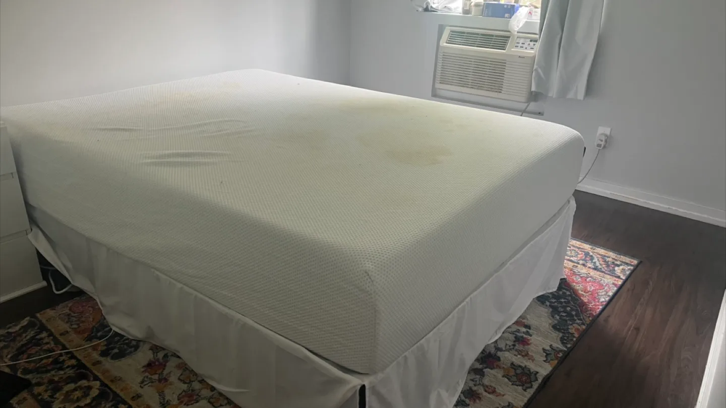 Queen bed frame w/ bed skirt and mattress included thumbnail