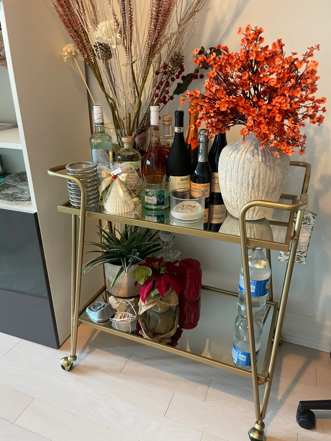 Gold Bar Cart with Glass Shelves thumbnail