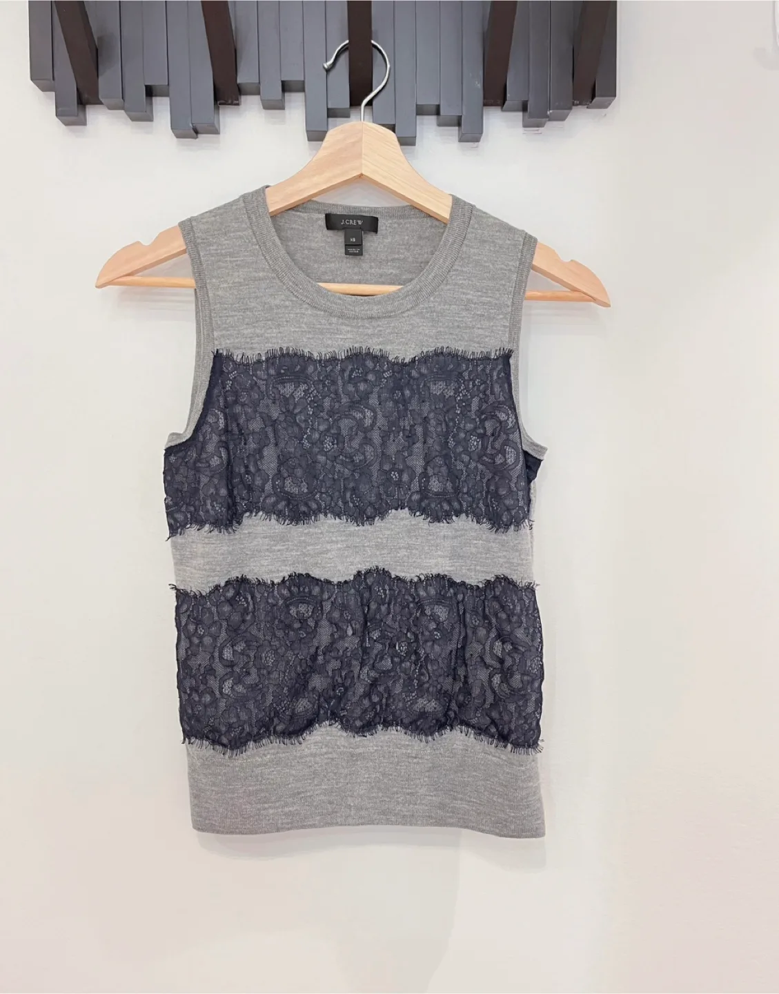 J.Crew Grey & Lace Sleeveless Knitted top- XS thumbnail