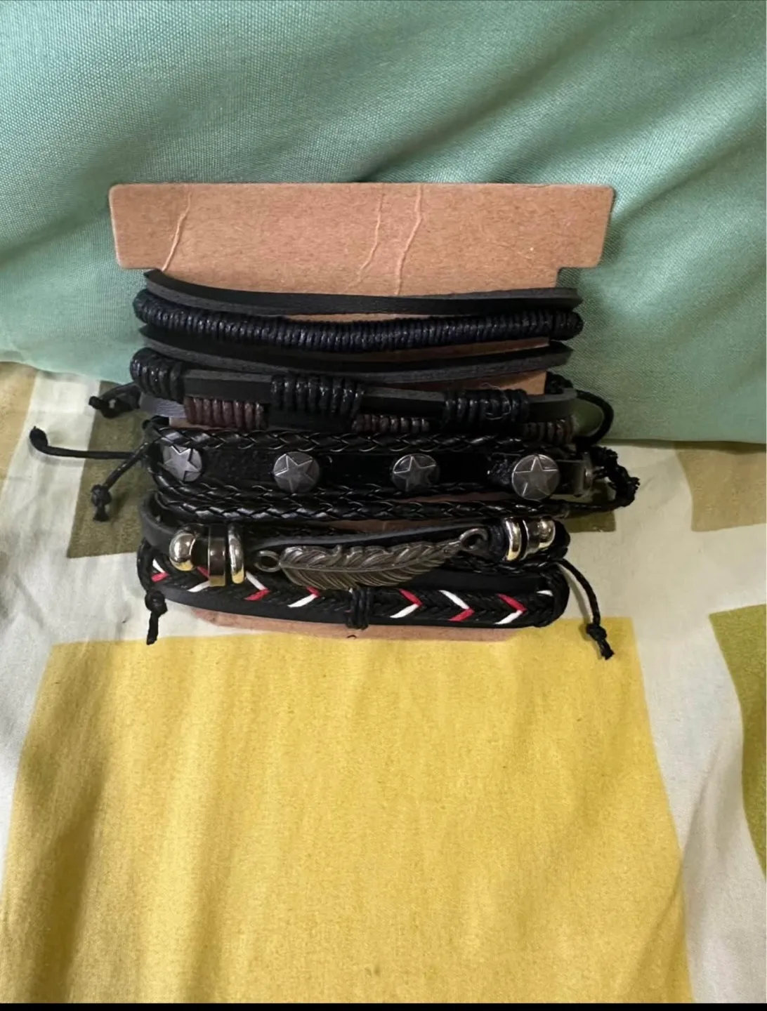 Men's Black Leather Bracelet Set thumbnail