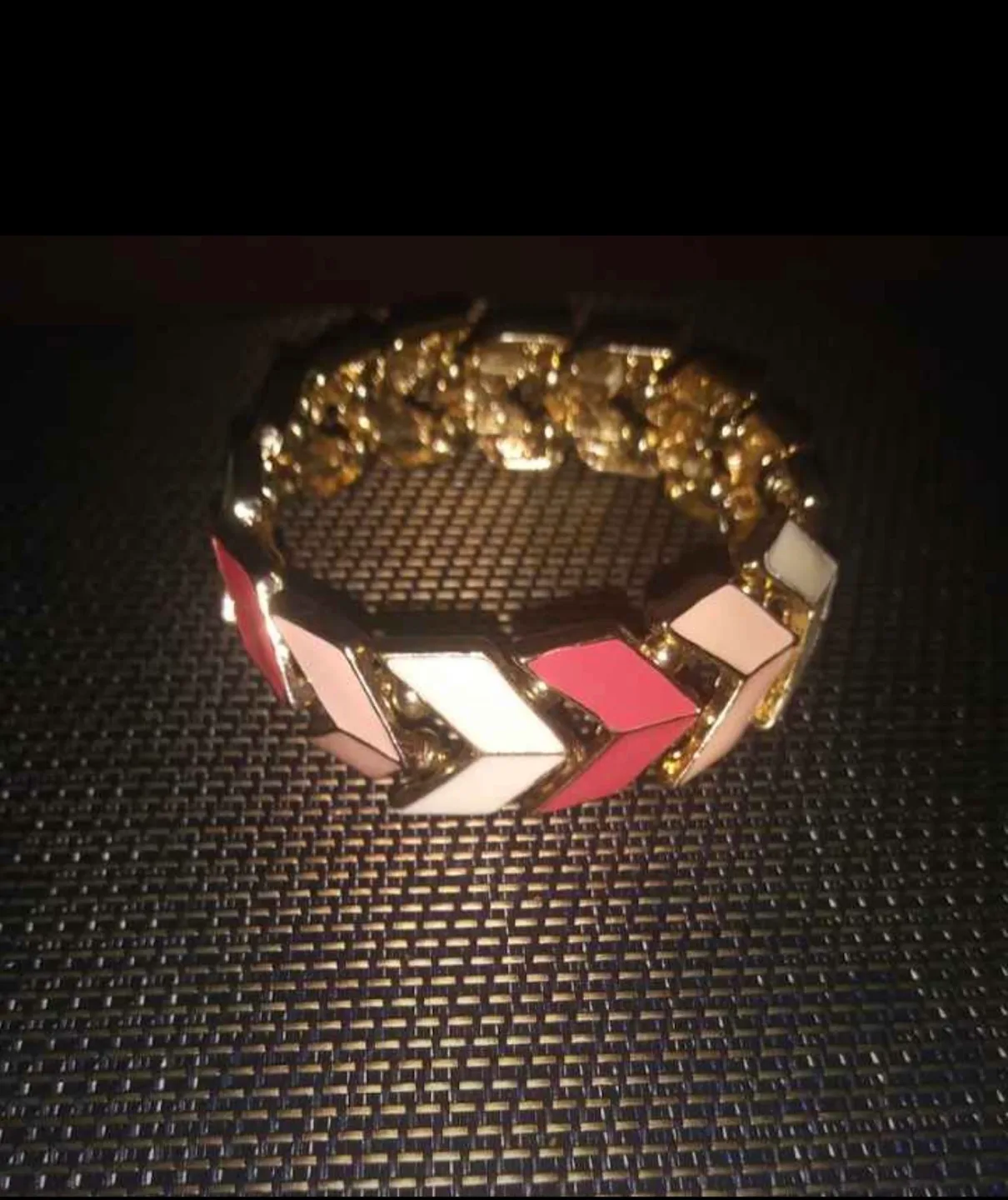 Gold Tone Pink/White Enamel Bracelet thumbnail