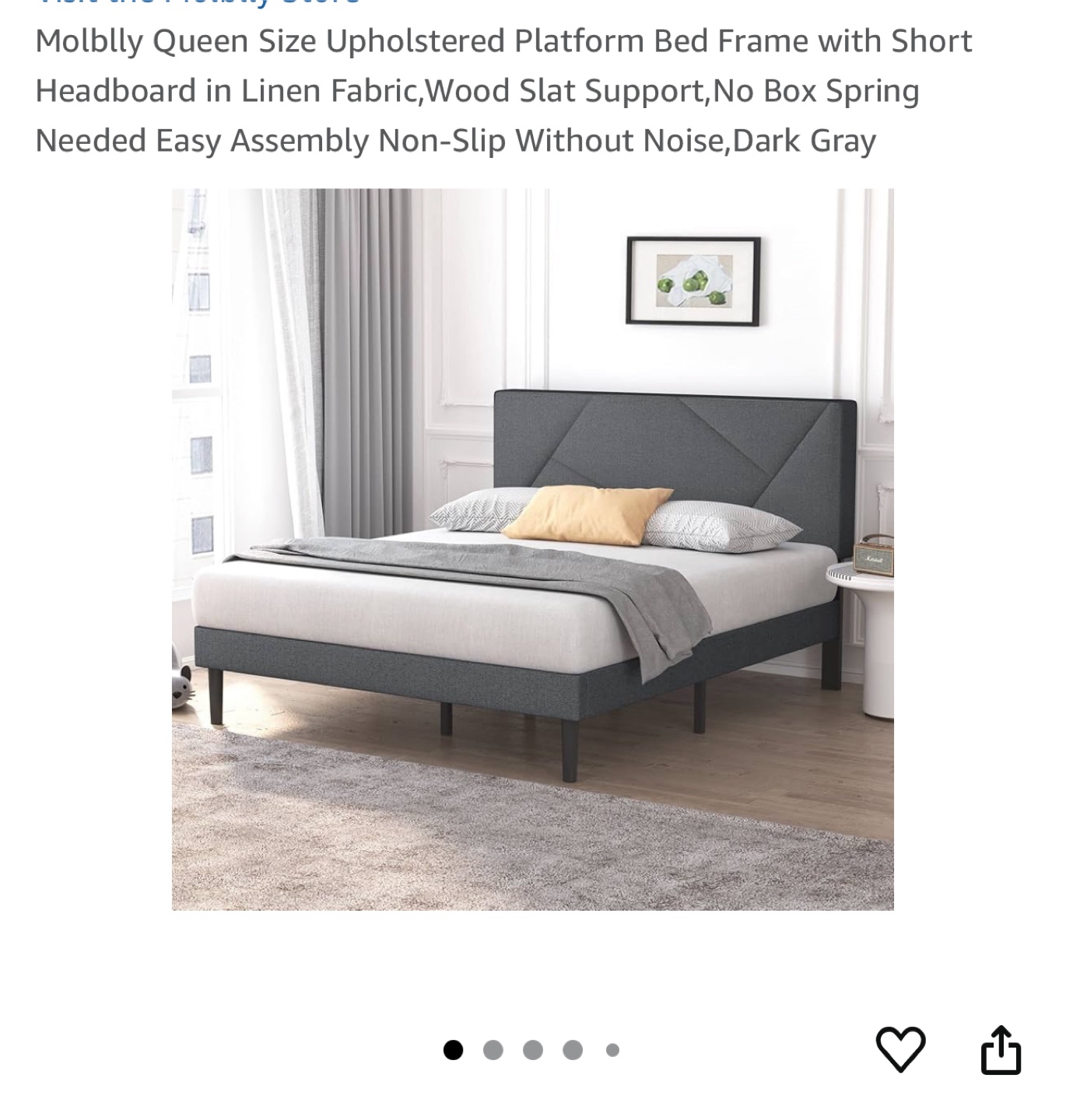 Molblly Queen Size Dark Gray Bed Frame