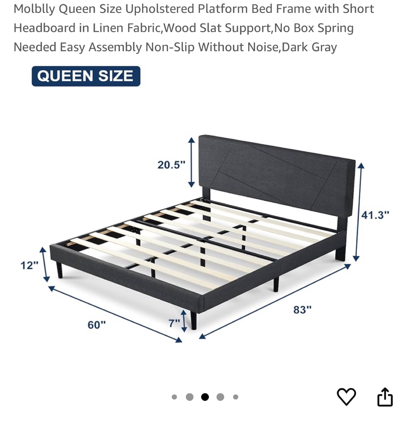 Molblly Queen Size Dark Gray Bed Frame - photo 2