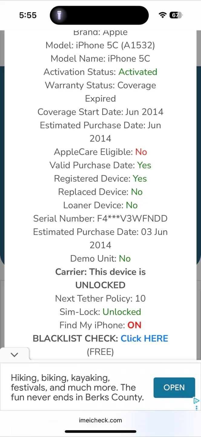 Apple iPhone 5C White (A1532) image indicator(5)