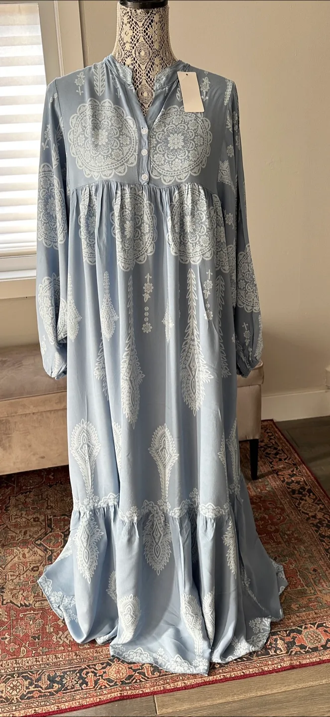 Boho Print Maxi Dress - Blue -Brand New thumbnail
