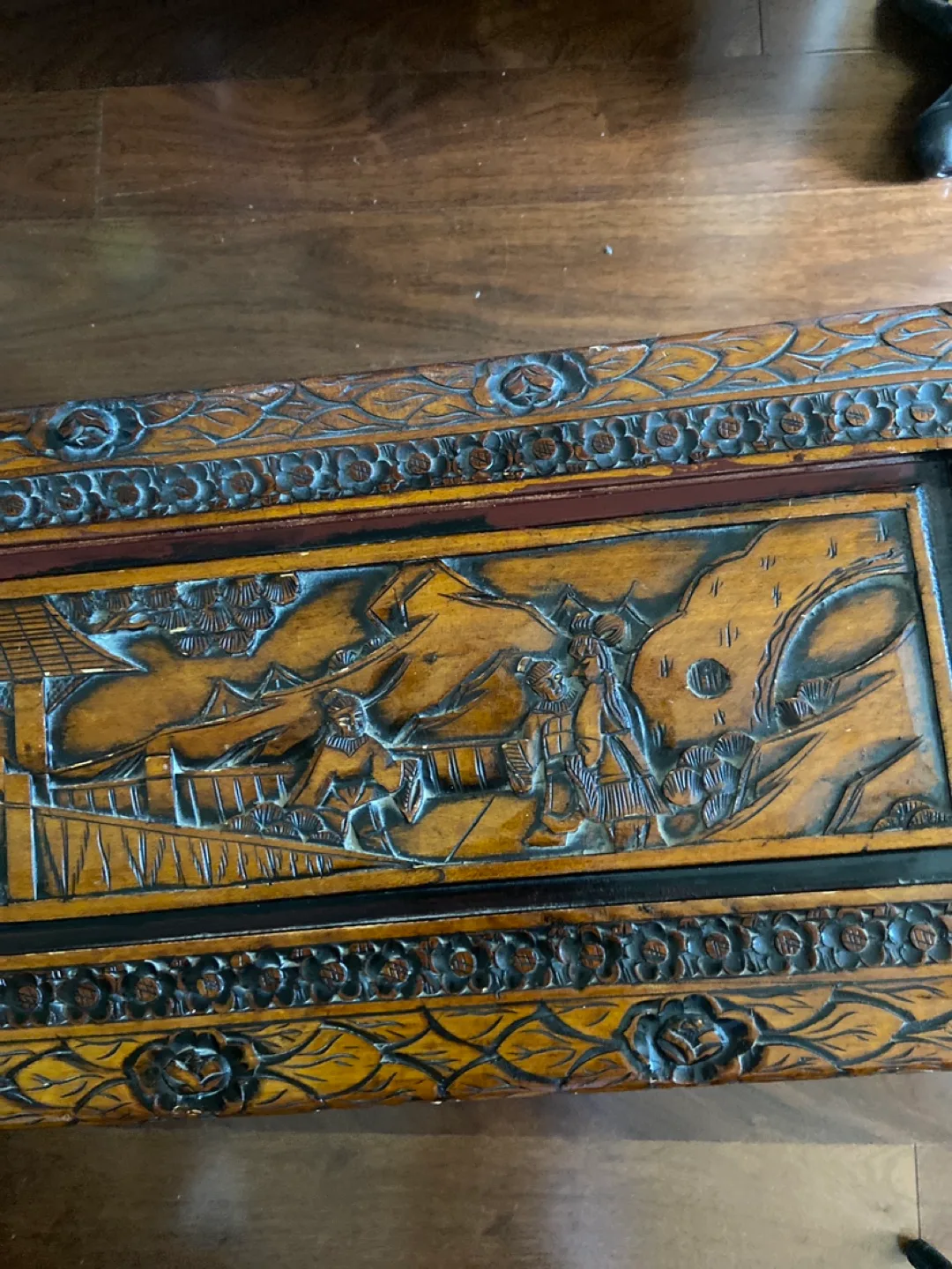 Antique Carved Wooden Chest image indicator(2)