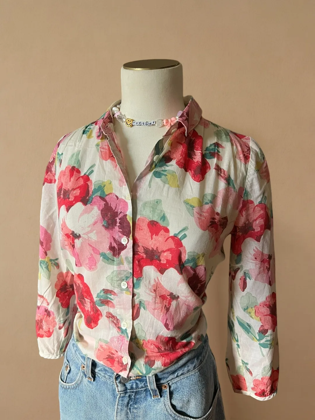 Madewell 100% Cotton Red & Pink Floral Blouse thumbnail