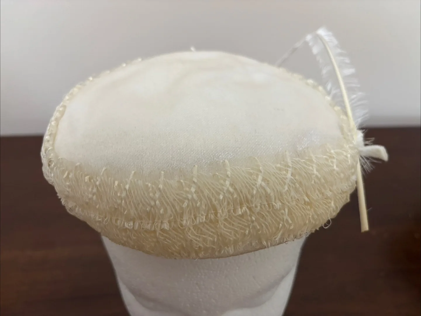 Vintage White Pillbox Hat with Feather thumbnail