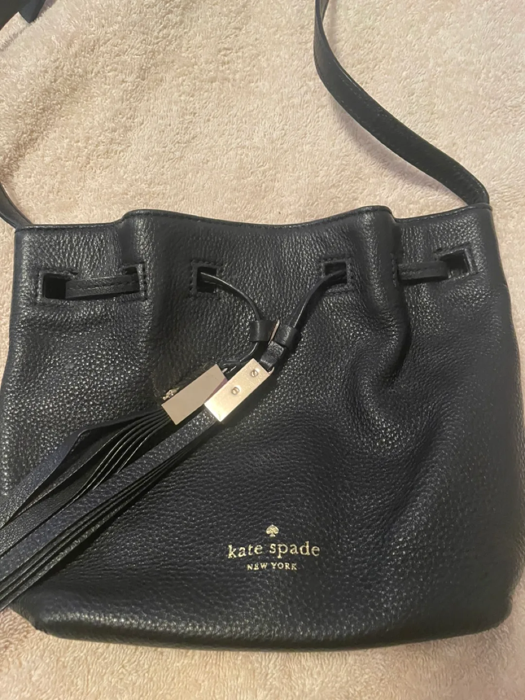 Kate Spade Black Leather Pouch Bag  Bucket Bag thumbnail