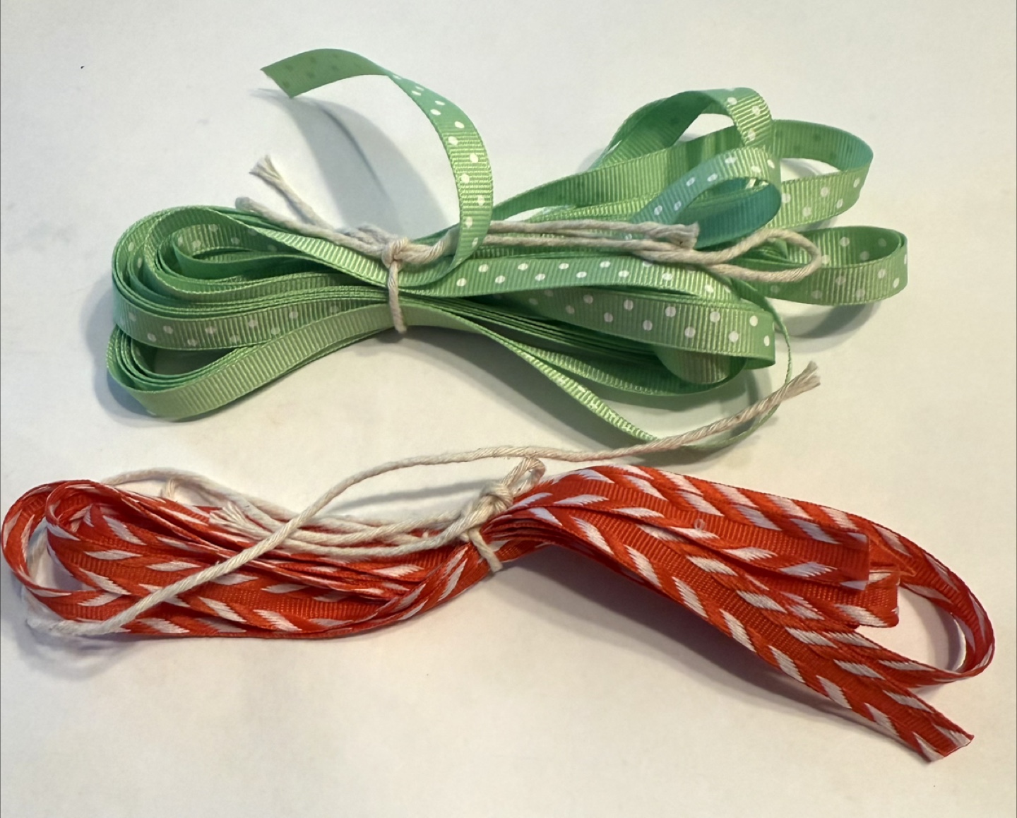 Craft Ribbons - Green Polka Dot & Orange Striped
