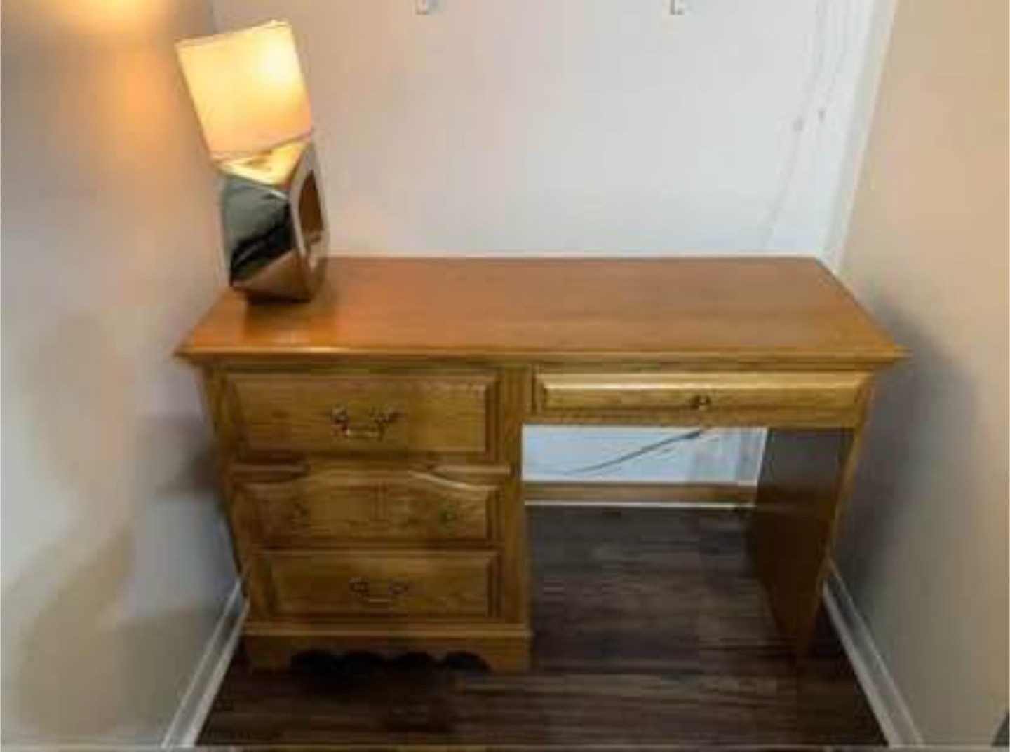 Solid Oak Wooden Desk with Drawers