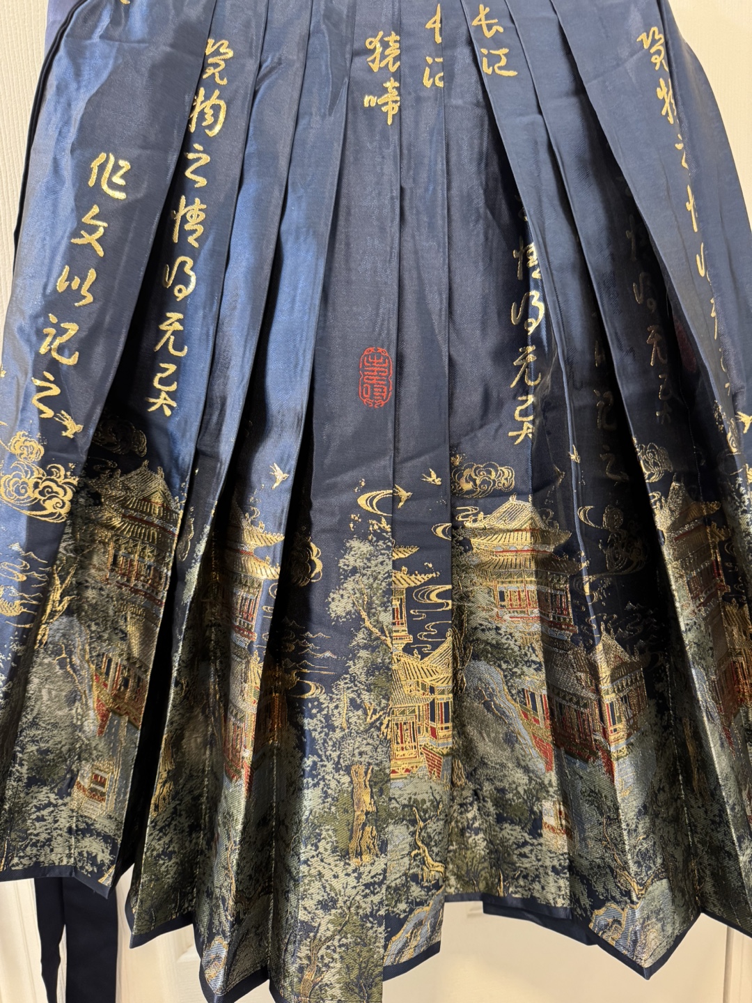 Blue Hanfu Skirt with Chinese Landscape Print - photo 2