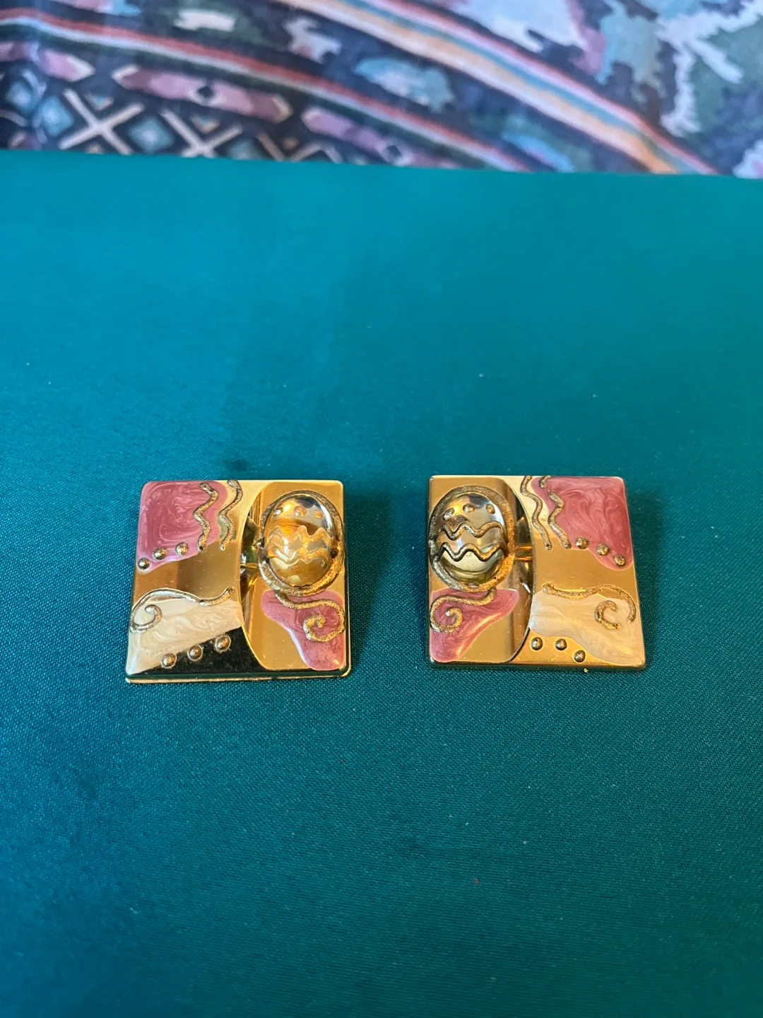 Vintage Hand Painted Square Earrings thumbnail