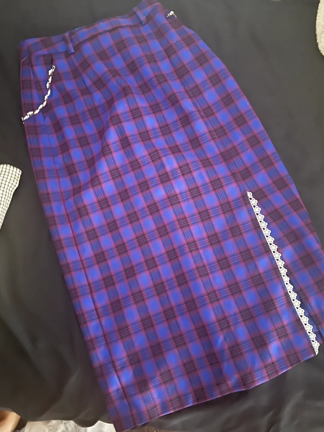 Chinese vintage traditional purple Plaid Skirt thumbnail