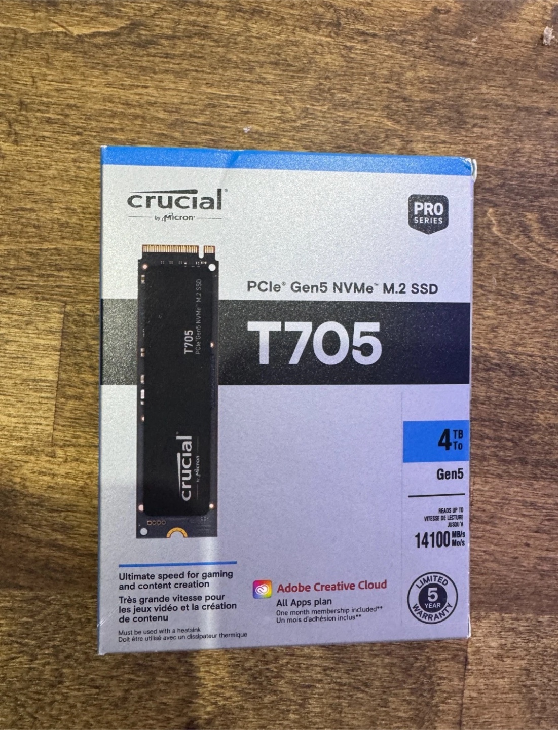 Crucial T705 4TB PCIe Gen5 NVMe M.2 SSD - New
