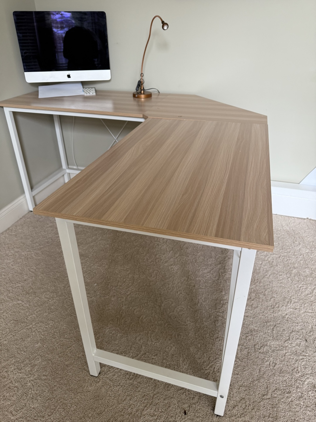 L-Shaped Corner Desk - Light Wood & White Frame - photo 4