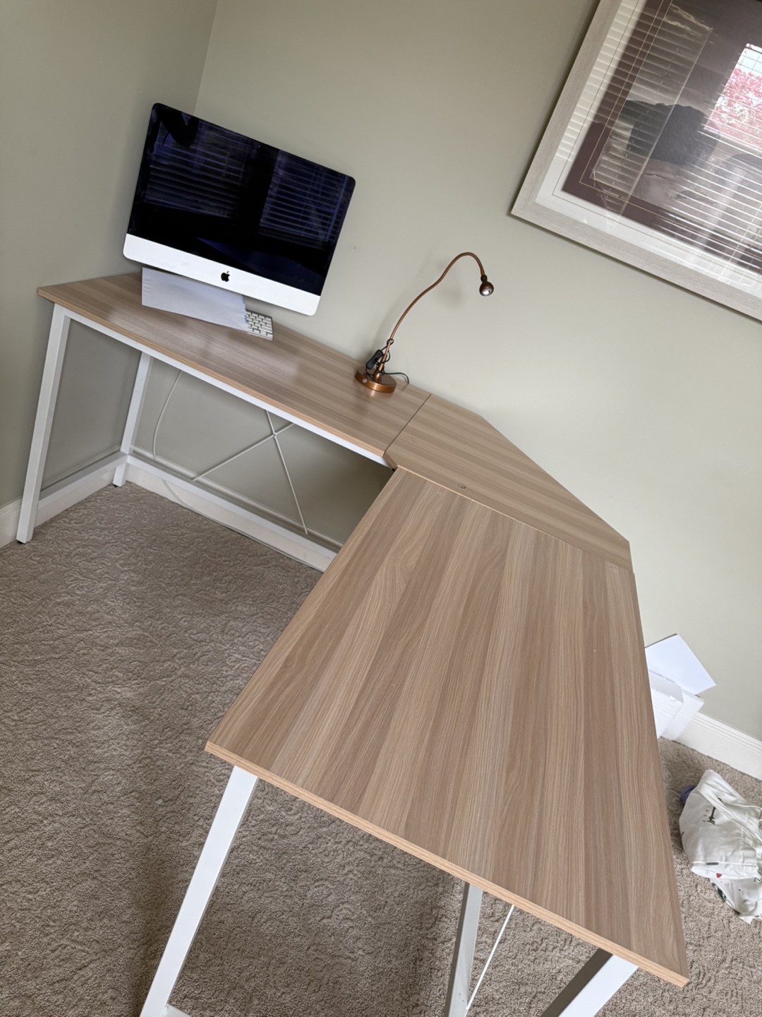 L-Shaped Corner Desk - Light Wood & White Frame - photo 2