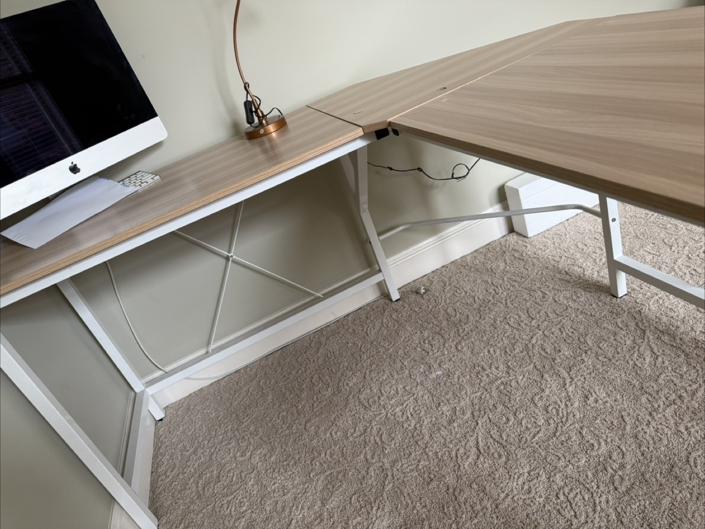 L-Shaped Corner Desk - Light Wood & White Frame - photo 3