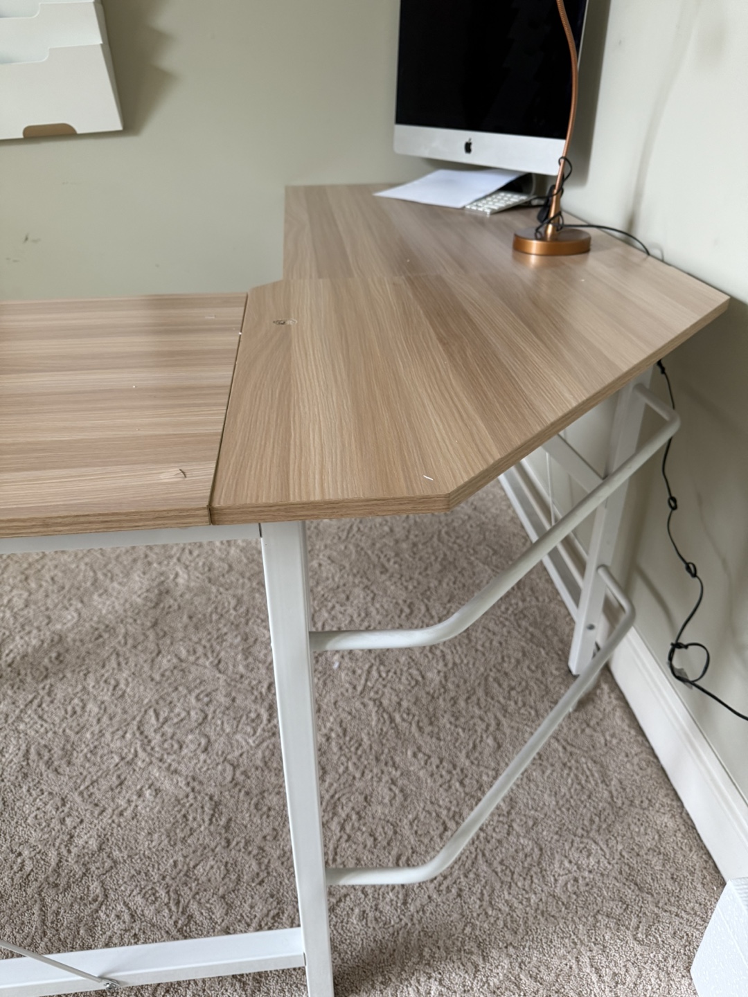 L-Shaped Corner Desk - Light Wood & White Frame - photo 5