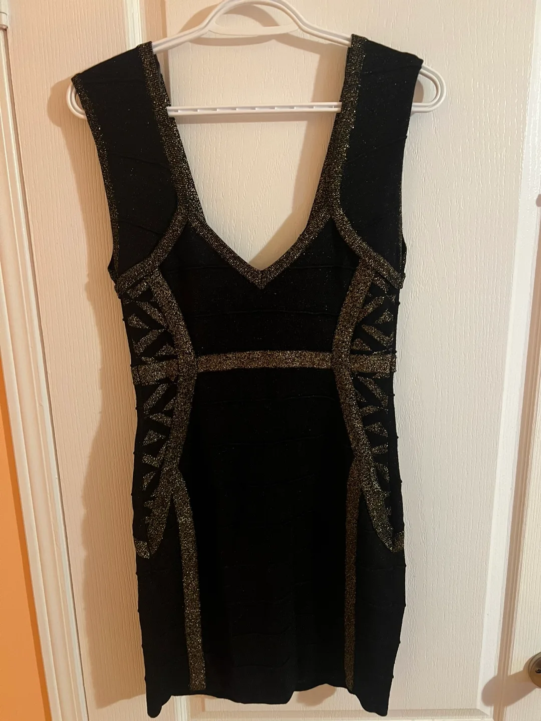 Bebe Black & Gold Bandage Dress image indicator(3)