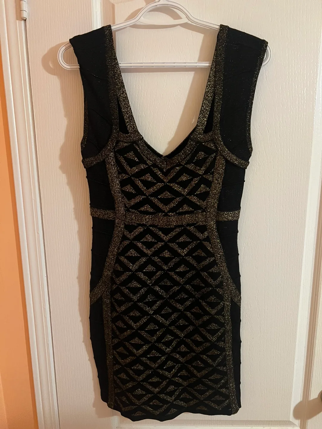 Bebe Black & Gold Bandage Dress thumbnail