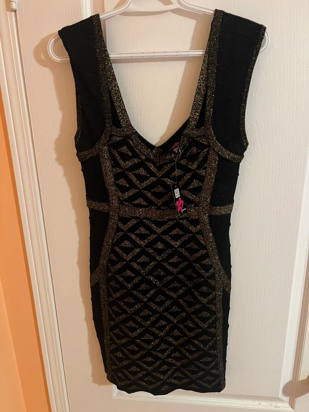 Bebe Black & Gold Bandage Dress image indicator(2)