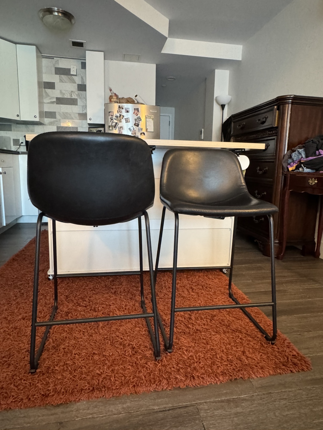 Set of 2 Black Leather Bar Stools - photo 4