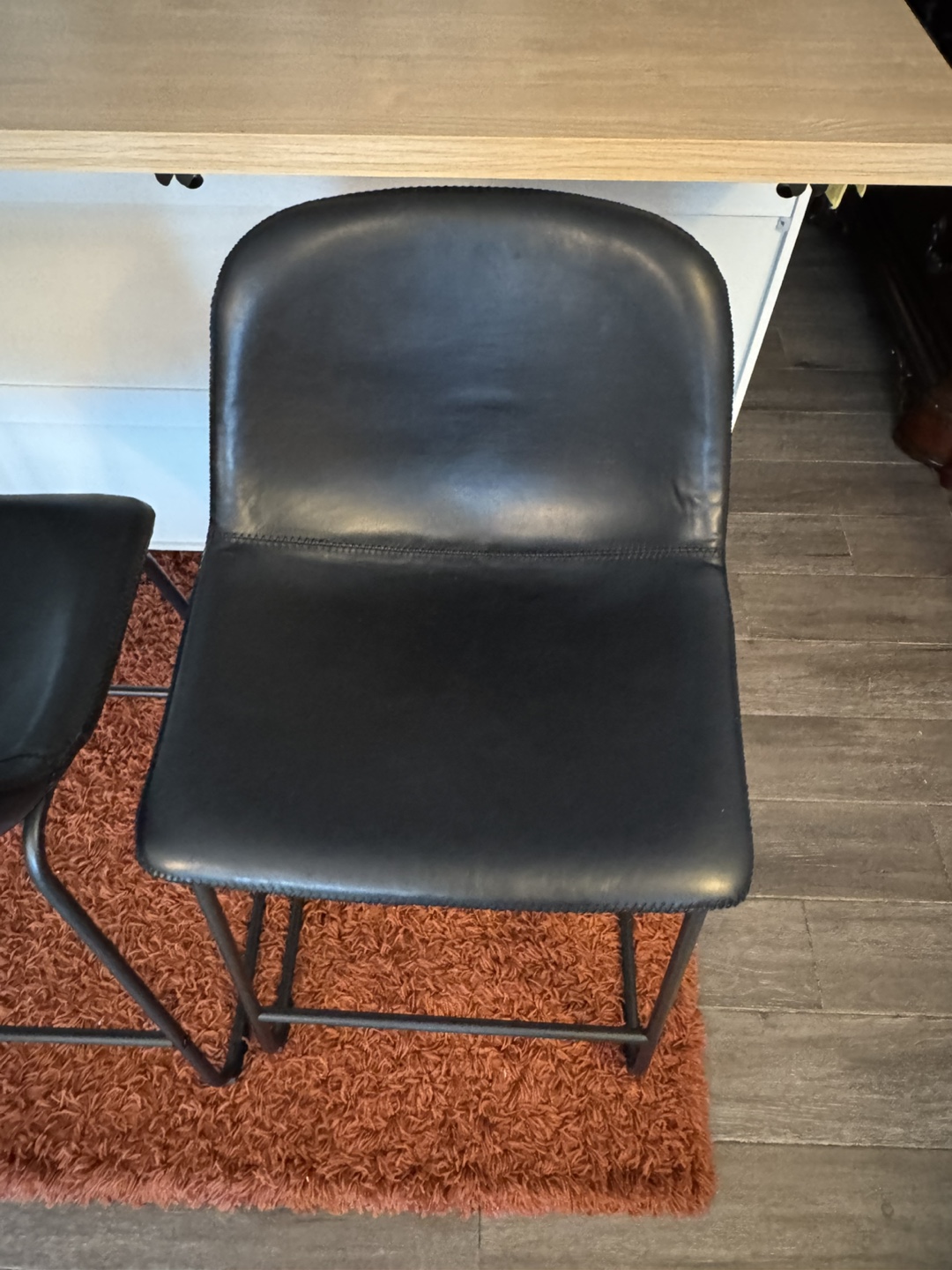 Set of 2 Black Leather Bar Stools