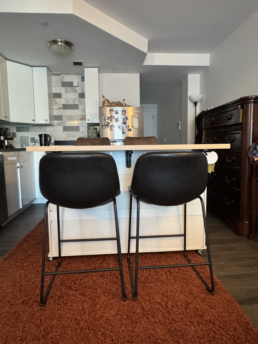 Set of 2 Black Leather Bar Stools - photo 3