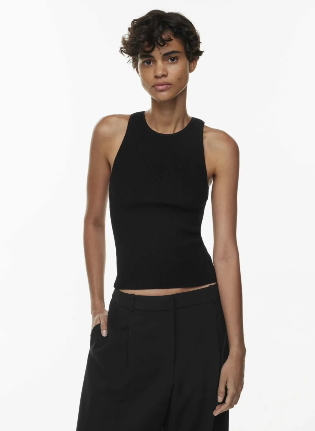 Aritzia Babaton Black Ribbed Tank Top (Small) thumbnail