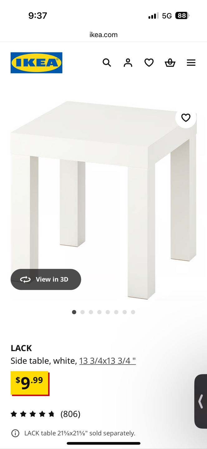 IKEA Lack White Side Table 13 3/4x13 3/4"