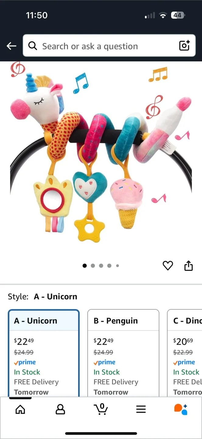 New Unicorn Baby Car Seat Spiral Toy thumbnail