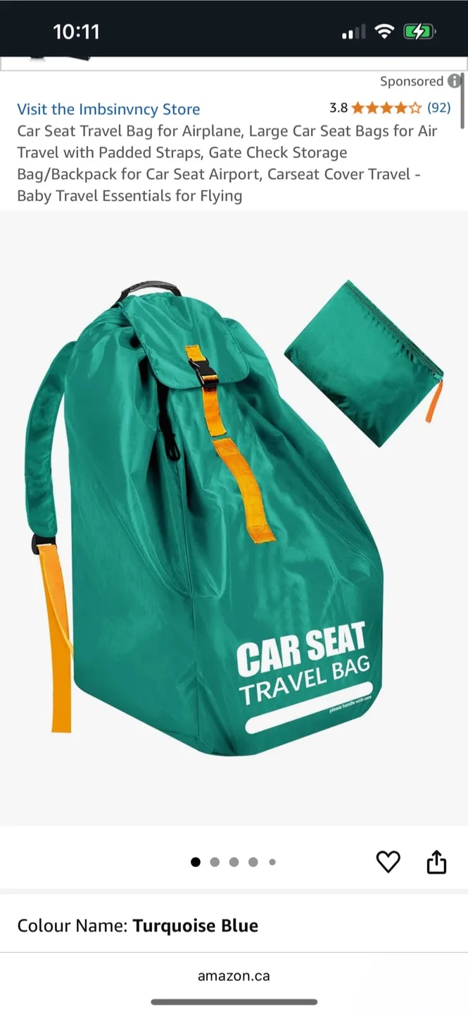 Large Car Seat Bags for Air Travel w Padded Straps - RED thumbnail