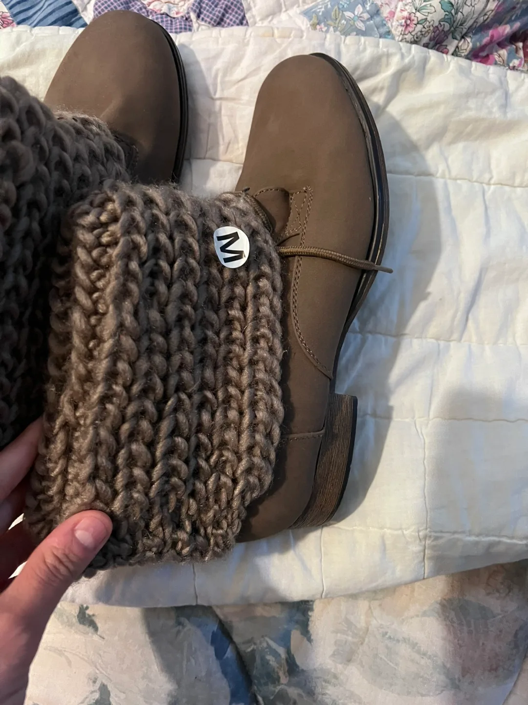 Brown Ankle Boots with Knit Detail - Size 7.5 thumbnail