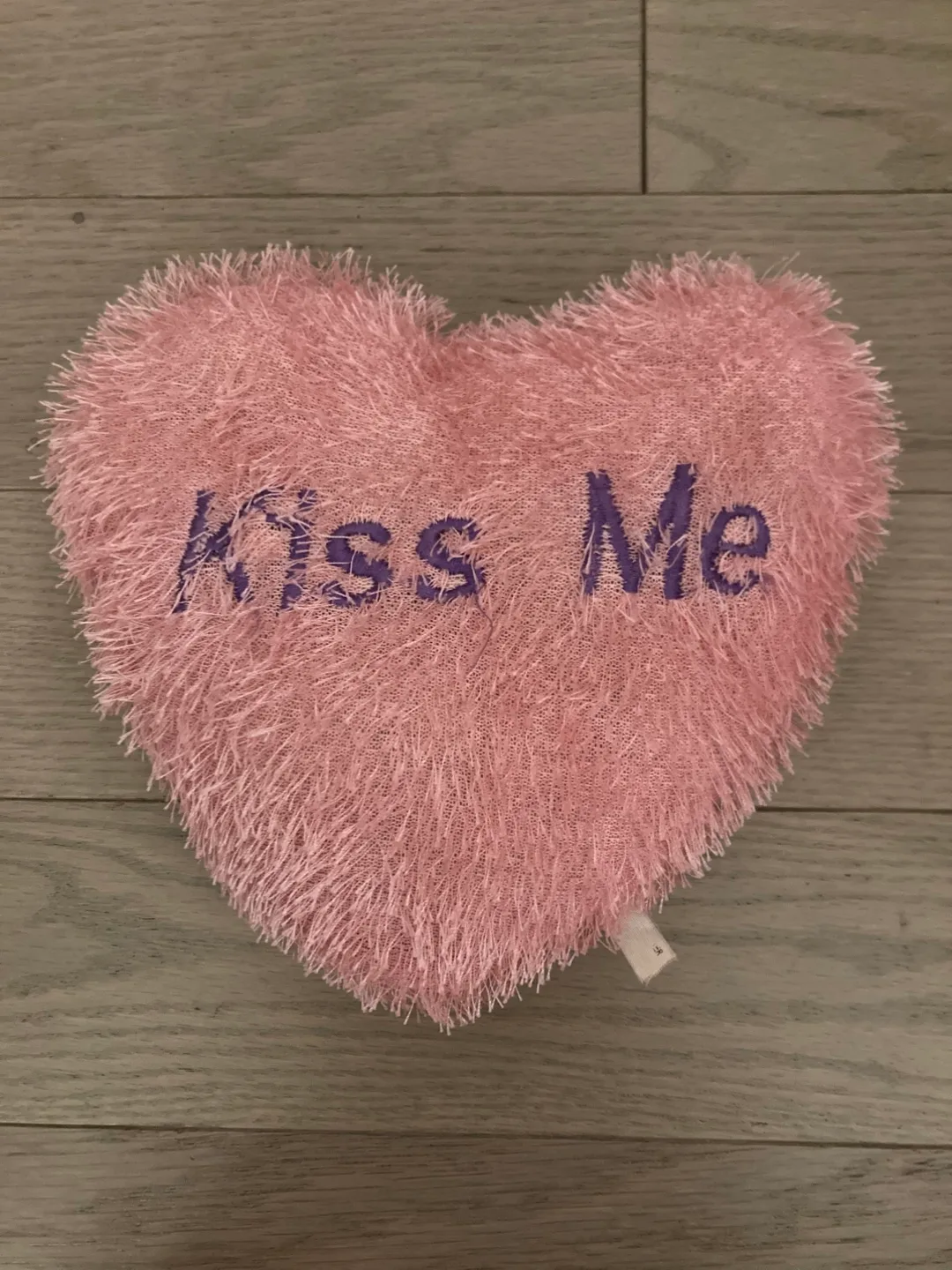 🇨🇦🍁Pink Fuzzy Heart Pillow - "Kiss Me" thumbnail